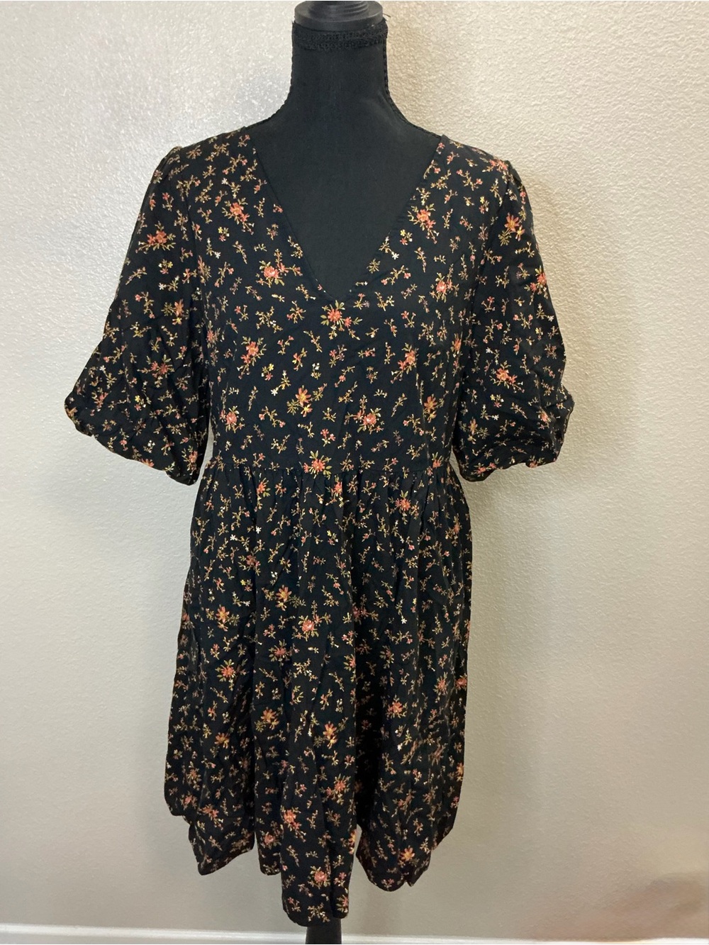 Madewell Black Floral Blouse with Pink and Yellow Blooms